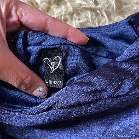 Navy Blue Bodycon Offshoulder Windsor dress - Picture 3 of 3